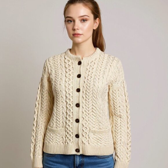 Blarney Woolen Mills Cardigan Fisherman Sweater Merino Wool Aran Size Large NWT - Picture 12 of 12